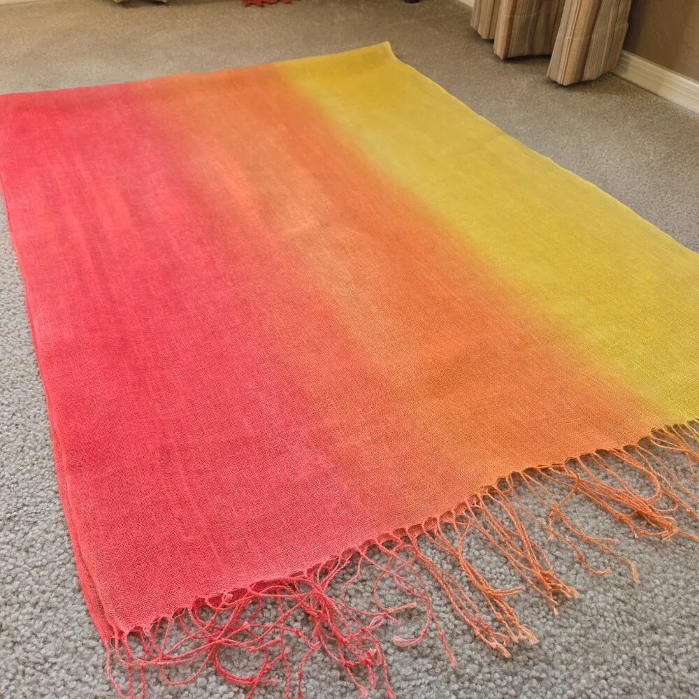 NWOT Linen Scarf Gradient Red Orange Yellow Ombre
